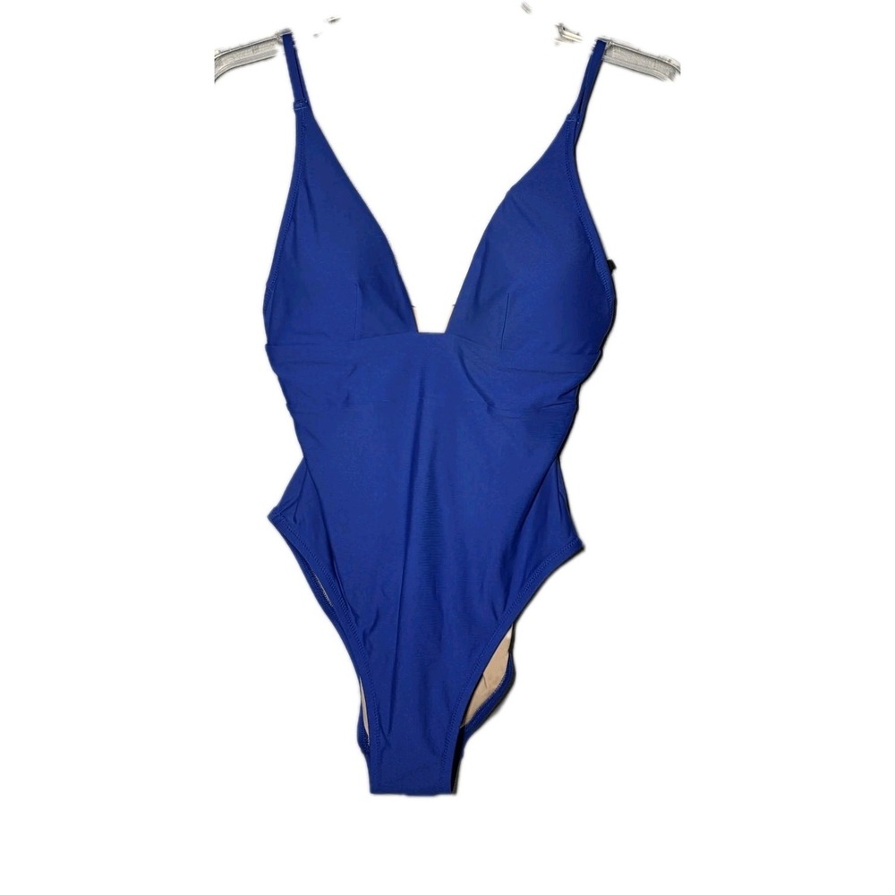 J.Crew Womens Size 4 Deep V-Neck French One-Piece Swimsuit‎ Blue Resort Vacation